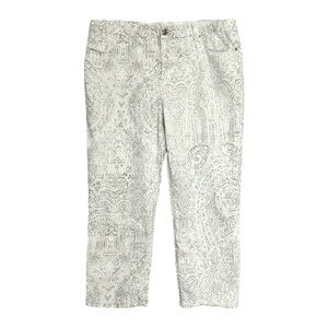 Chico's Cream and Light Gray Paisley-Print Capris